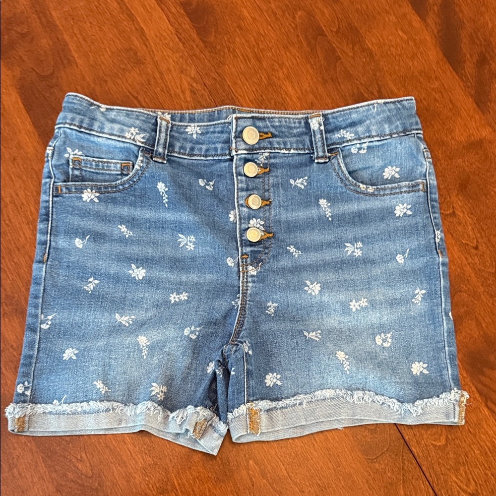 Wonder Nation Denim Floral Button Shorts